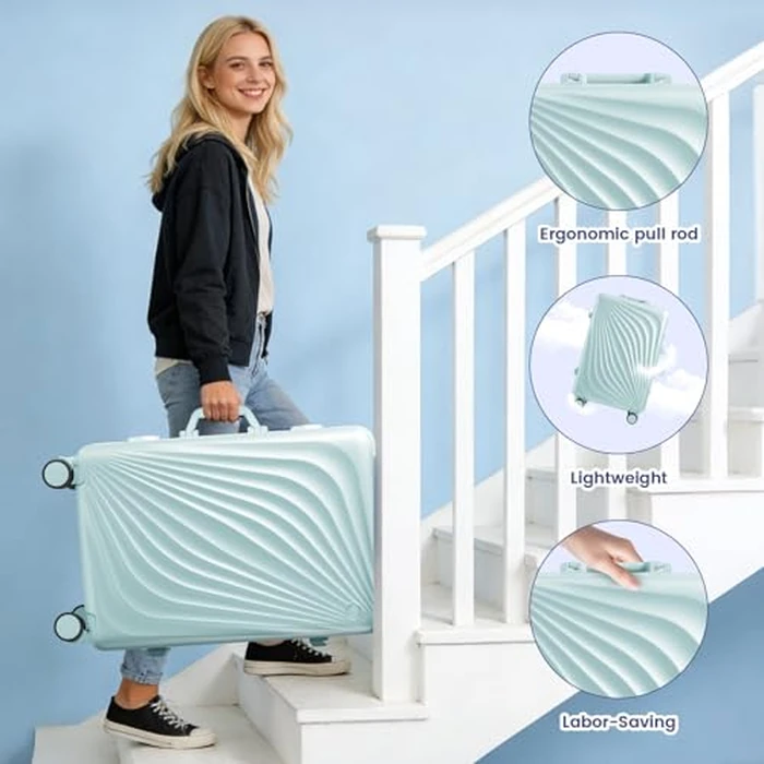 Faqy Z 20 Inch Carry On Luggage, Zipperless Luggage with Spinner Wheels, Airline Approved Suitcase with Cup Holder, TSA Lock and USB Charger for Travel, Mint Green by Faqy Z - Image 7