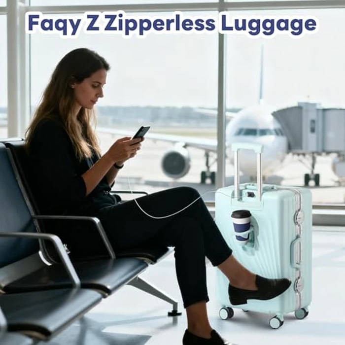 Faqy Z 20 Inch Carry On Luggage, Zipperless Luggage with Spinner Wheels, Airline Approved Suitcase with Cup Holder, TSA Lock and USB Charger for Travel, Mint Green by Faqy Z - Image 9