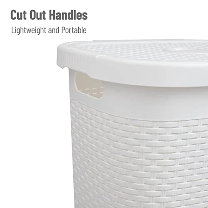 Mind Reader 50L Slim Laundry Hamper, Clothes Basket, Lid, Wicker Design, Plastic, 17.65" L x 13.75" W x 21" H, White by Mind Reader - Image 4