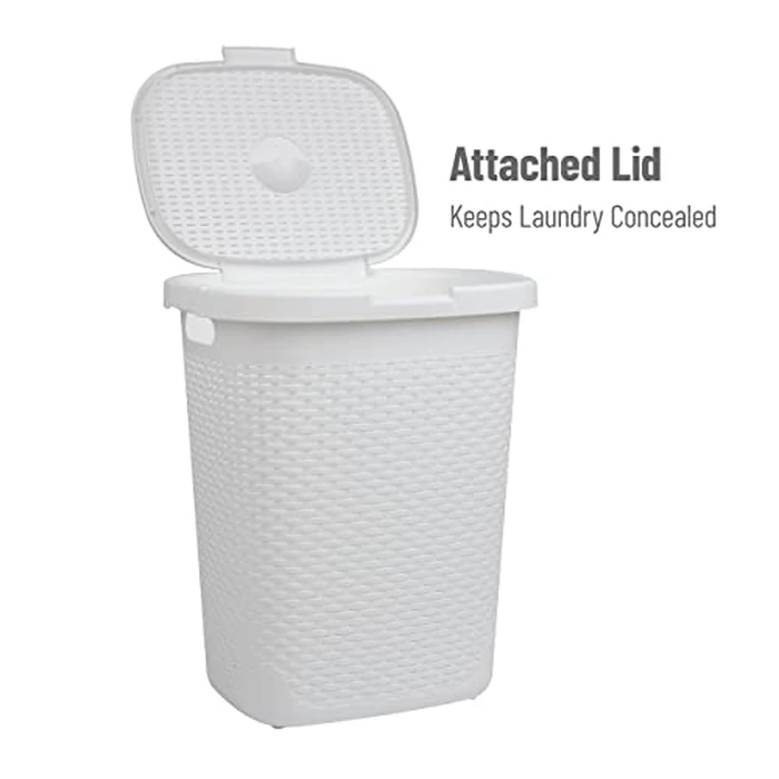 Mind Reader 50L Slim Laundry Hamper, Clothes Basket, Lid, Wicker Design, Plastic, 17.65" L x 13.75" W x 21" H, White by Mind Reader - Image 5