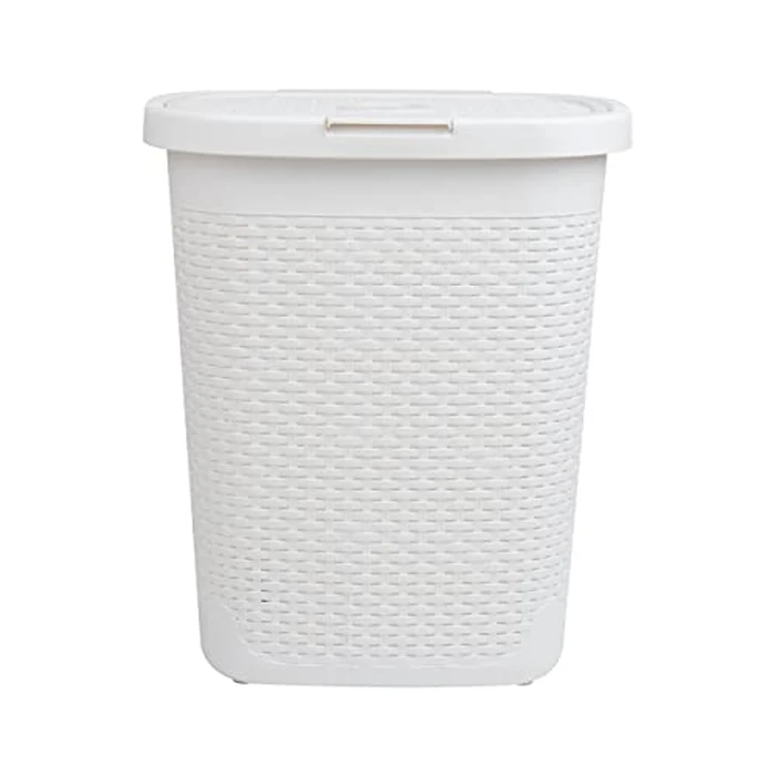 Mind Reader 50L Slim Laundry Hamper, Clothes Basket, Lid, Wicker Design, Plastic, 17.65" L x 13.75" W x 21" H, White by Mind Reader - Image 6
