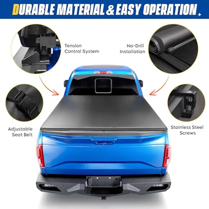 Soft Roll-up Truck Bed Tonneau Cover for Dodge Ram 1500 2009-2018, Ram 1500 Classic 2019-2023, Fleetside 5.7 ft 67.4 in Bed, Without Rambox by Aeagle - Image 5