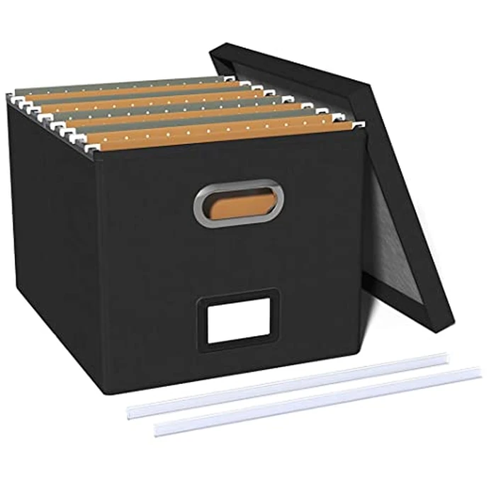 TORASO Linen File Box Organizer with Lid, Letter/Legal Size, File Folder Storage, Easy Slide Durable Hanging File Box for Office/Decor/Home(FG,Black).CA by TORASO - Used - Acceptable condition