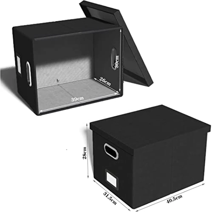 TORASO Linen File Box Organizer with Lid, Letter/Legal Size, File Folder Storage, Easy Slide Durable Hanging File Box for Office/Decor/Home(FG,Black).CA by TORASO - Image 2