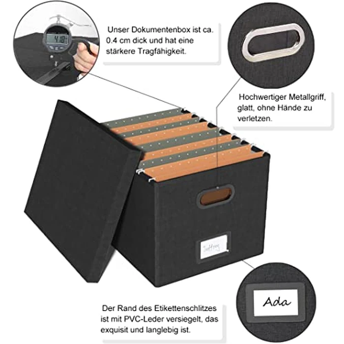 TORASO Linen File Box Organizer with Lid, Letter/Legal Size, File Folder Storage, Easy Slide Durable Hanging File Box for Office/Decor/Home(FG,Black).CA by TORASO - Image 3