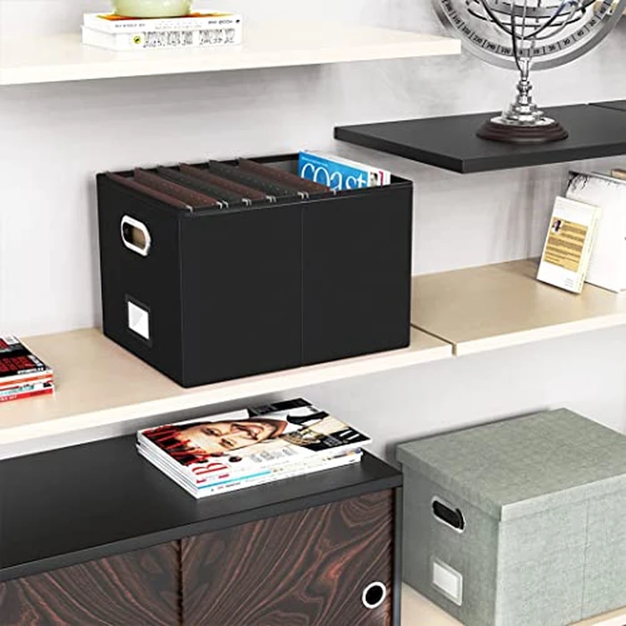 TORASO Linen File Box Organizer with Lid, Letter/Legal Size, File Folder Storage, Easy Slide Durable Hanging File Box for Office/Decor/Home(FG,Black).CA by TORASO - Image 6