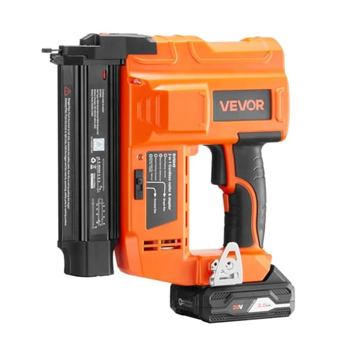 VEVOR 2-in-1 Cordless Brad Nailer, 18 Gauge, 20V Battery Powered Nail Gun and Staple Gun, with 500 pcs Nails, 500 pcs Staples, 2.0 Ah Li-ion Battery and Charger, for Home Improvement, Woodworking by VEVOR - Image 3