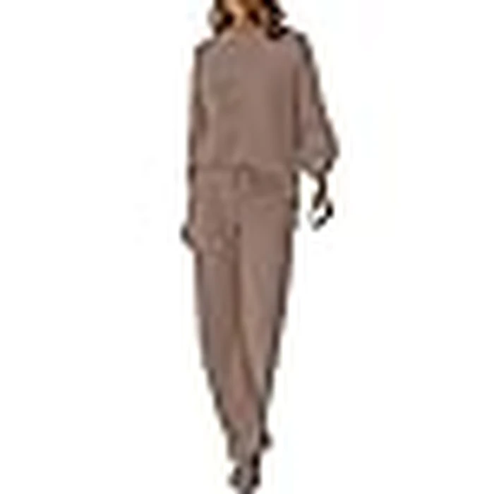 GKBK Women's 2 Piece Fuzzy Fleece Pajama Set Long Sleeve Crew Neck Top Fluffy Pajama Pants Loungewear Brown S by GKBK - Image 6