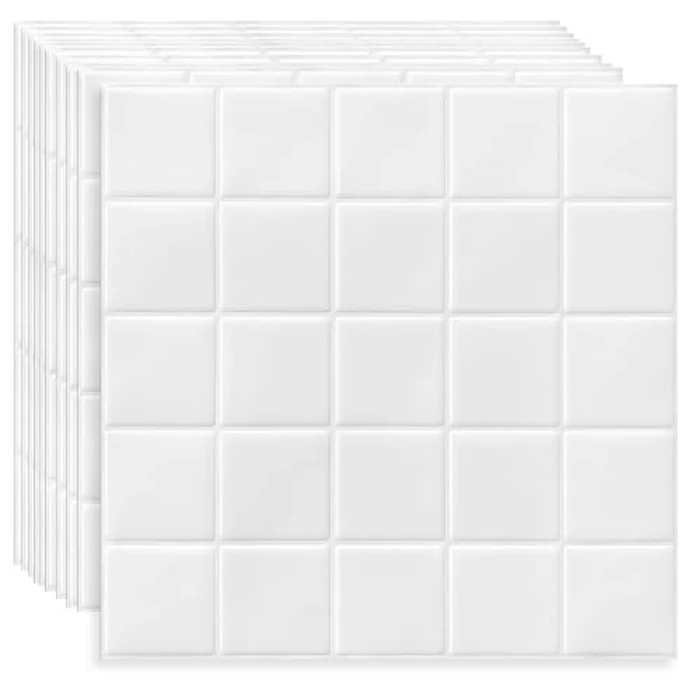 DEWOO Square White Peel and Stick Backsplash Tiles Self Adhesive Subway Checkered for Kitchen Bathroom Wall (10-Sheet,12"x12") by DEWOO - Used - Good condition - CA$34.07