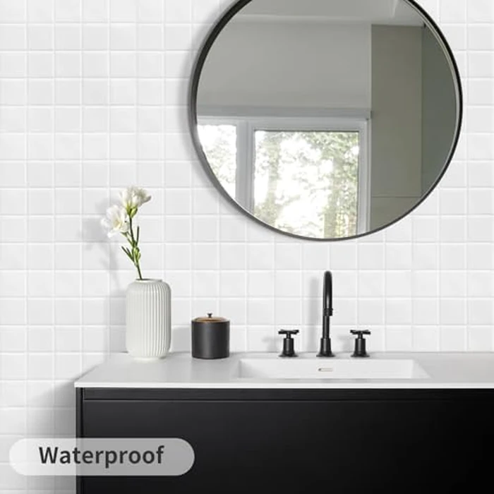 DEWOO Square White Peel and Stick Backsplash Tiles Self Adhesive Subway Checkered for Kitchen Bathroom Wall (10-Sheet,12"x12") by DEWOO - Image 2