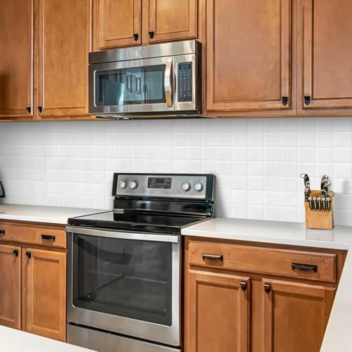 DEWOO Square White Peel and Stick Backsplash Tiles Self Adhesive Subway Checkered for Kitchen Bathroom Wall (10-Sheet,12"x12") by DEWOO - Image 3