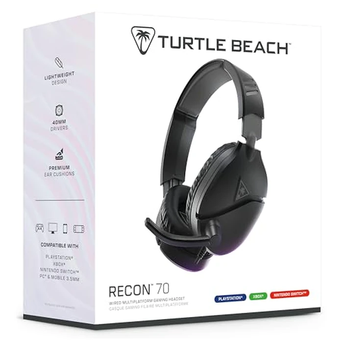 Turtle Beach Recon 70 Multiplatform Gaming Headset for PS5, PS4, Xbox Series X|S, Xbox One, PC & Mobile w/ 3.5mm Wired Connection - Flip-to-Mute Mic, 40mm Speakers, Lightweight Design, Black by Turtle Beach - Image 9