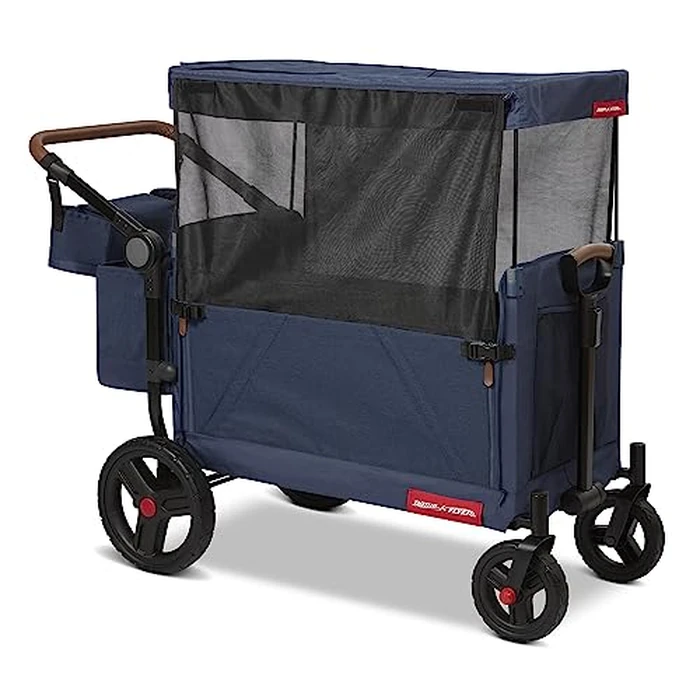 Radio Flyer Atlas Stroll 'N Wagon, Navy Blue, For Ages 1+, 3-in-1 Push or Pull Versatility, One-Hand Fold, UV Canopy, 5-Point Harnesses, Storage Capabilities, Rubber Wheels, Stroller Wagon for Kids by Radio Flyer - Image 9