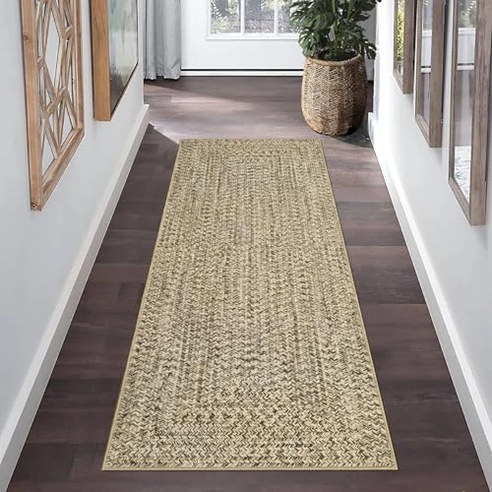 GarveeHome 2x6 Plain Runner Rug for Kitchen Plain Braided Print Rug Non Slip Bathroom Rugs Solid Color Area Rug for Entryway Indoor Carpet Stain Resistant Area Rug Natural Color by GarveeHome - Used - Like New condition