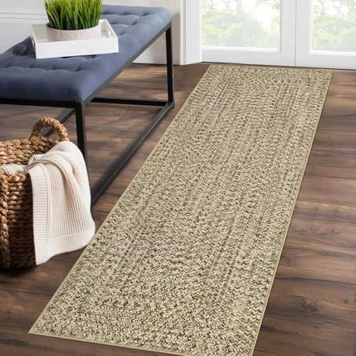 GarveeHome 2x6 Plain Runner Rug for Kitchen Plain Braided Print Rug Non Slip Bathroom Rugs Solid Color Area Rug for Entryway Indoor Carpet Stain Resistant Area Rug Natural Color by GarveeHome - Image 2