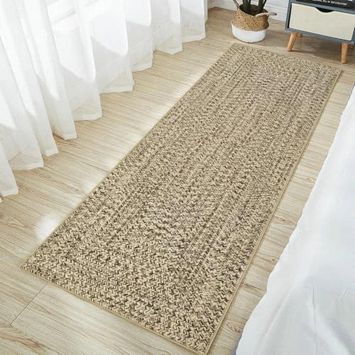 GarveeHome 2x6 Plain Runner Rug for Kitchen Plain Braided Print Rug Non Slip Bathroom Rugs Solid Color Area Rug for Entryway Indoor Carpet Stain Resistant Area Rug Natural Color by GarveeHome - Image 3