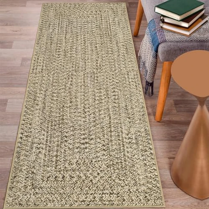 GarveeHome 2x6 Plain Runner Rug for Kitchen Plain Braided Print Rug Non Slip Bathroom Rugs Solid Color Area Rug for Entryway Indoor Carpet Stain Resistant Area Rug Natural Color by GarveeHome - Image 4