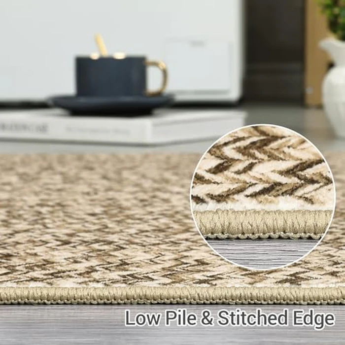 GarveeHome 2x6 Plain Runner Rug for Kitchen Plain Braided Print Rug Non Slip Bathroom Rugs Solid Color Area Rug for Entryway Indoor Carpet Stain Resistant Area Rug Natural Color by GarveeHome - Image 5