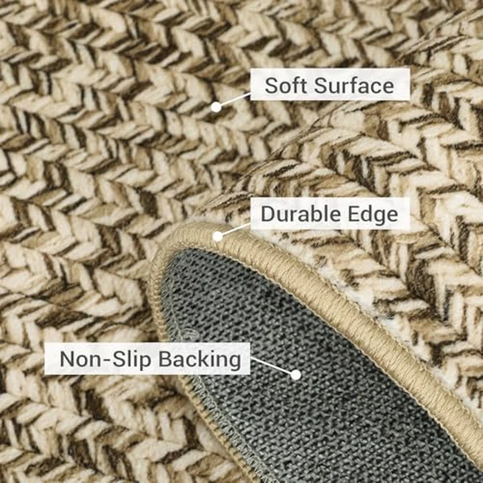 GarveeHome 2x6 Plain Runner Rug for Kitchen Plain Braided Print Rug Non Slip Bathroom Rugs Solid Color Area Rug for Entryway Indoor Carpet Stain Resistant Area Rug Natural Color by GarveeHome - Image 6