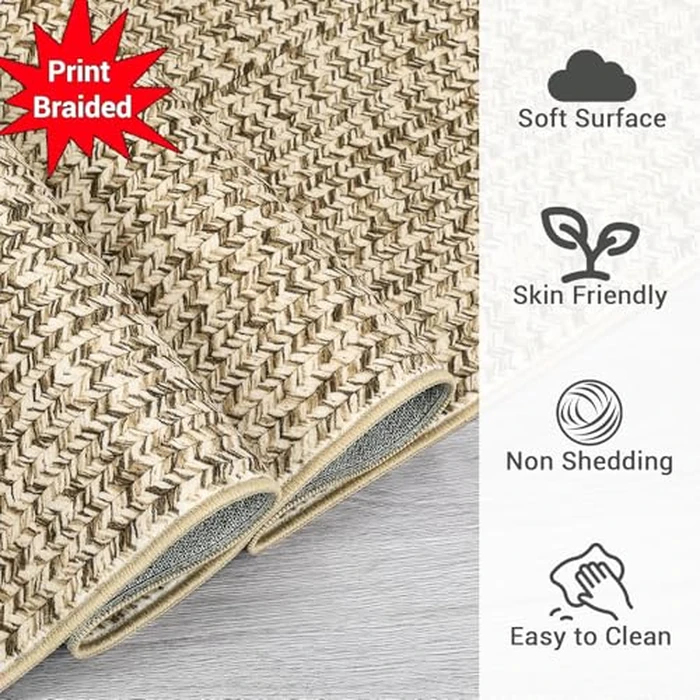 GarveeHome 2x6 Plain Runner Rug for Kitchen Plain Braided Print Rug Non Slip Bathroom Rugs Solid Color Area Rug for Entryway Indoor Carpet Stain Resistant Area Rug Natural Color by GarveeHome - Image 7
