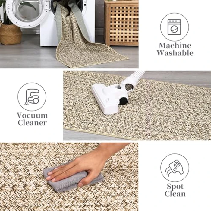 GarveeHome 2x6 Plain Runner Rug for Kitchen Plain Braided Print Rug Non Slip Bathroom Rugs Solid Color Area Rug for Entryway Indoor Carpet Stain Resistant Area Rug Natural Color by GarveeHome - Image 9