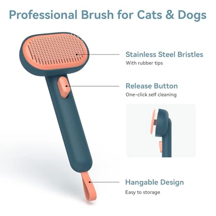 Aumuca Skin Friendly Self-Cleaning Slicker Brush for Dogs & Cats, Gentle Pet Grooming Tool for Shedding & Deshedding, Efficient Hair Remover for Long & Short Haired Pets by Aumuca - Image 2