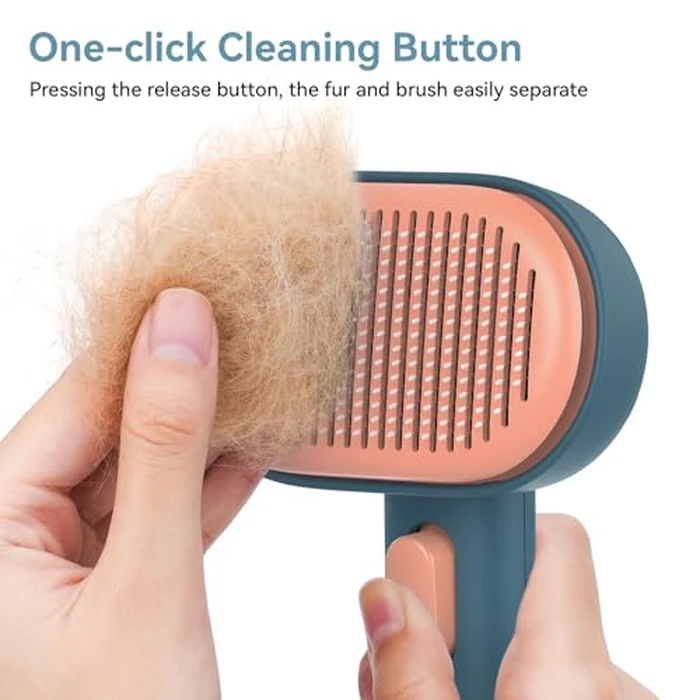 Aumuca Skin Friendly Self-Cleaning Slicker Brush for Dogs & Cats, Gentle Pet Grooming Tool for Shedding & Deshedding, Efficient Hair Remover for Long & Short Haired Pets by Aumuca - Image 4