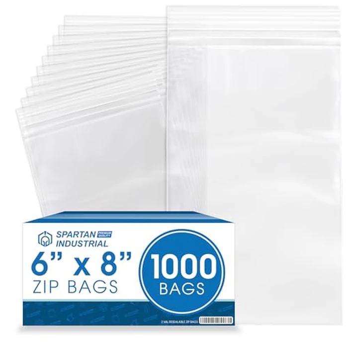 Spartan Industrial - 6” X 8” (1000 Count) 2 Mil Clear Reclosable Zip Plastic Poly Bags with Resealable Lock Seal Zipper by Spartan Industrial - Used - Very Good condition
