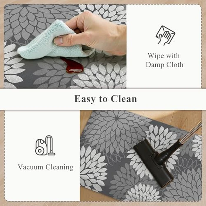 KIMODE Anti Fatigue Cushioned Kitchen Floor Mats,Floral Kitchen Rugs Sets of 2 Non Slip,Waterproof Ergonomic Memory Foam Kitchen Rug Carpet for Laundry Sink Office Home,Grey by KIMODE - Image 4