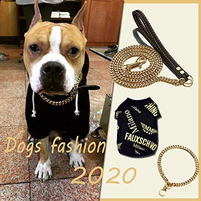 4ft Dog Leash Metal Long 18K Gold Chew Proof Indestructible Cool Best Leash Chain Link for Pet Durable Large with Leather Handle (Thick Stainless Steel) by Abaxaca - Image 4