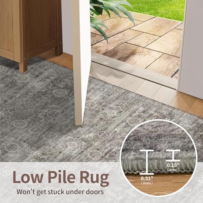 Rugxara 3x5 Rug for Entryway Bedroom, Grey 3x5 Washable Area Rug, Vintage Retro Boho Throw Rug, Non Slip & Low Pile Small Carpet for Indoor Kitchen, Bedside, Living Room, Bathroom and Dining by Rugxara - Image 7