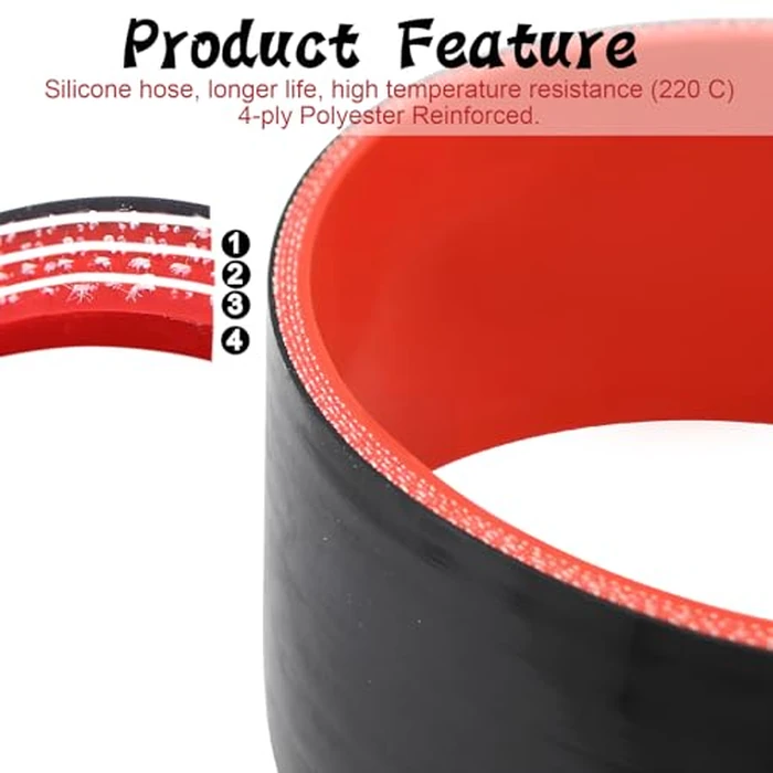 ID 6 Inch(152mm) High Temperature 4-Ply Reinforced Straight Silicone Hose Performance Coupler with 2Pcs T-Bolt Clamps Suitable High Level Turbo Pipe Connecting by TuoLauthon - Image 2