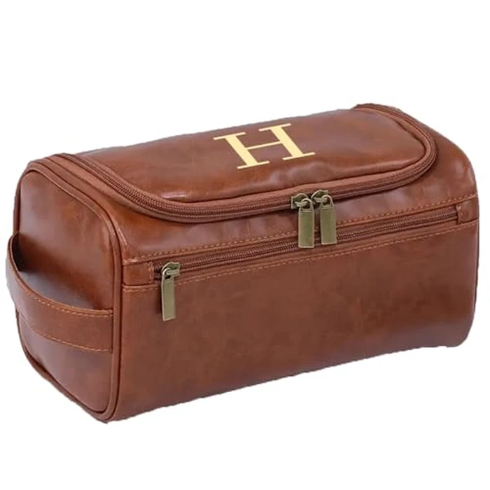H Personalized Toiletry Bag Men,Engraved Monogrammed Leather Travel Shaving Dopp Kit Bag,Cosmetic Bags Organizer Storage Accessories,Gifts for Men,Dad,Husband,Boyfriend,Groomsmen, Birthday,Christmas by Dinglong - Used - Like New condition - CA$11.96