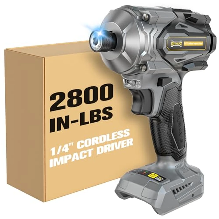 DIYtoolifz Cordless Impact Driver 1/4" Compatible with Dewalt 20V Battery (Bare Tool), 2800 In-lbs Brushless Impact Drill, 3900 RPM Compact Driver Tool for Home Projects, Auto-Stop & LED Light by DIYtoolifz - Used - Very Good condition