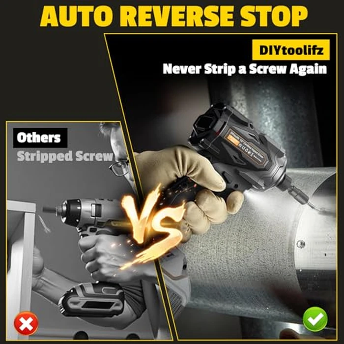 DIYtoolifz Cordless Impact Driver 1/4" Compatible with Dewalt 20V Battery (Bare Tool), 2800 In-lbs Brushless Impact Drill, 3900 RPM Compact Driver Tool for Home Projects, Auto-Stop & LED Light by DIYtoolifz - Image 5