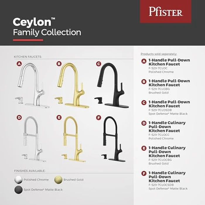 Pfister Ceylon Polished Chrome Kitchen Faucet w/Pull Down Sprayer & Soap Dispenser, High Arc Kitchen Sink Faucet w/Pivot Spray Head, Kitchen Faucets w/Optional Deckplate, 1 to 4-Hole by Pfister - Image 5