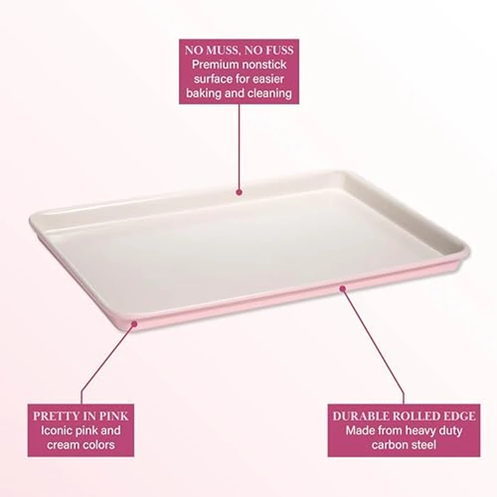 Paris Hilton Nonstick Carbon Steel Bakeware Collection, 15-Inch x 10-Inch Cookie Baking Sheet, Dishwasher Safe, Made Without PFOA and PFAS, Pink Cream Two-Tone by Paris Hilton - Image 5