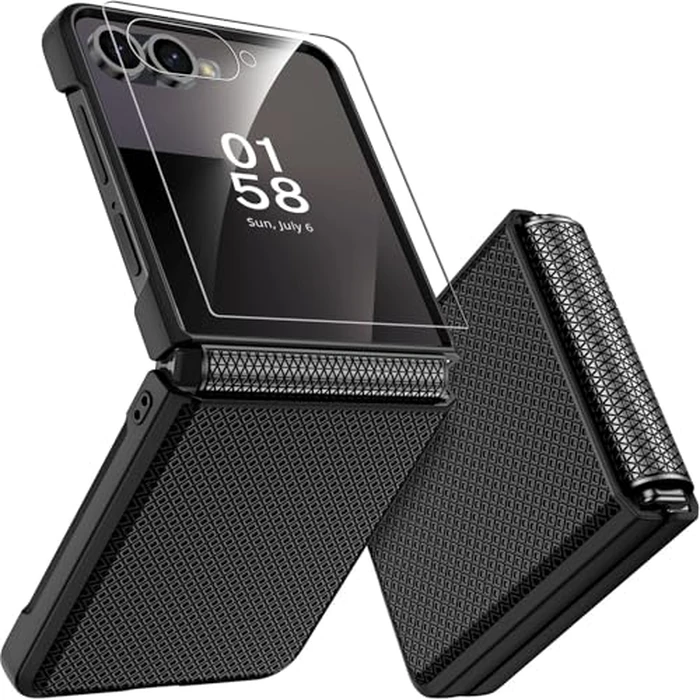 Miimall for Galaxy Z Flip 7 Case with Screen Protector, Non-Slip Hinge Protection Wireless Charging Dustproof Shockproof Hard Rugged Slim Women Rugged Phone Case for Samsung Flip 7 2025 Cover Black by Miimall - Used - Acceptable condition - US$8.62