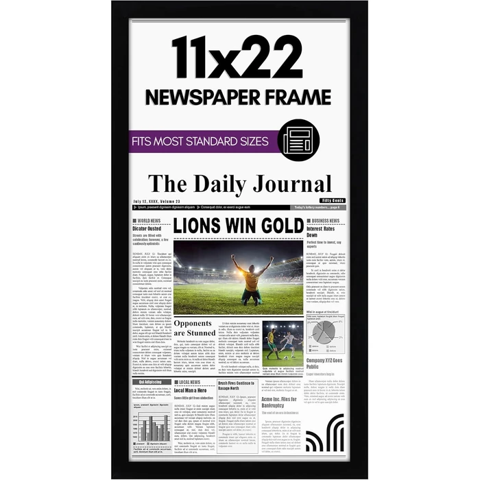Americanflat 11x22 Newspaper Frame with Polished Plexiglass - Display for Assorted Media Articles - Signature Collection - Modern Picture Frame for Wall Display - Black by Americanflat - Image 1