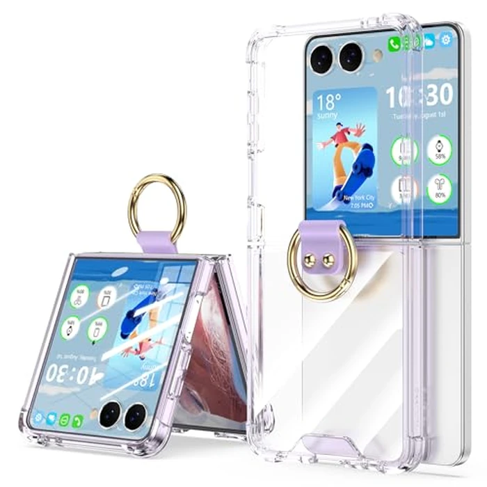 Designed for Samsung Galaxy Z Flip 7 Case Clear with Ring, Anti-Fall Shockproof Protective Phone Cover Compatible with Galaxy Z Flip 7 Case 5 G 2025 (Clear Purple) by SQMCase - Image 1