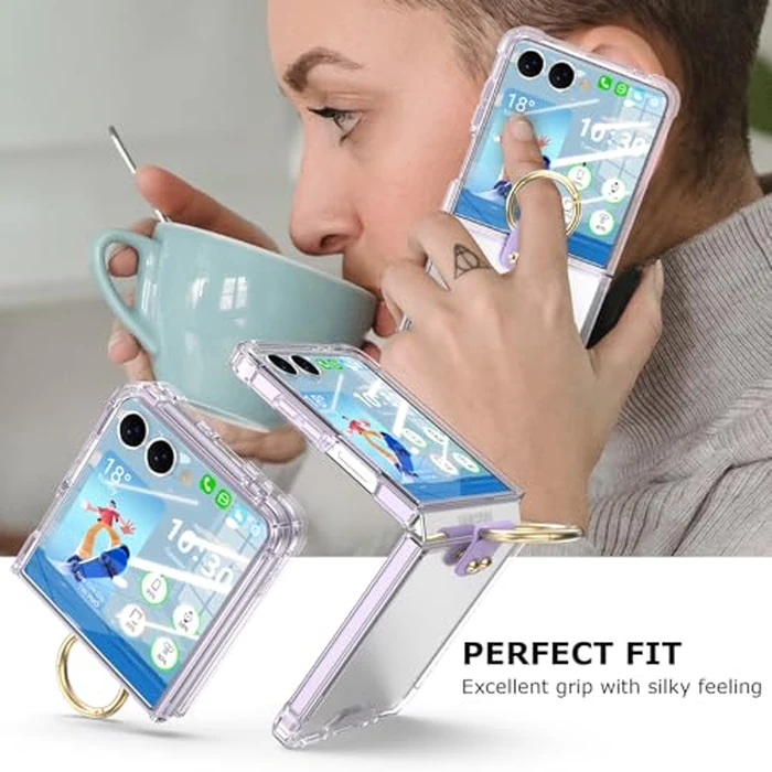 Designed for Samsung Galaxy Z Flip 7 Case Clear with Ring, Anti-Fall Shockproof Protective Phone Cover Compatible with Galaxy Z Flip 7 Case 5 G 2025 (Clear Purple) by SQMCase - Image 4