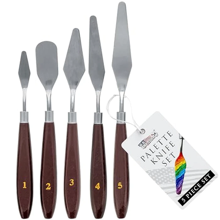 U.S. Art Supply 5-Piece Stainless Steel Palette Knife Set for Acrylic Painting - Paint Spatula Tools for Oil, Canvas Art - Painting Knives for Mixing, Texturing - Pallet Knives for Art & Cake by U.S. Art Supply - Used - Like New condition - US$8.09