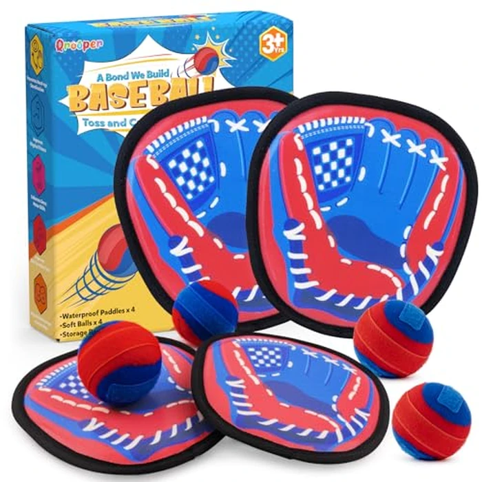 Qrooper Toss and Catch Game Ball Set Toddler Toys for 3 4 5 6 7 8 Year Old Boys Girls Birthday Gift, Yard Games Pool Outdoor Beach Toys for Kids Ages 4-8 Baseball Glove by Qrooper - Used - Like New condition