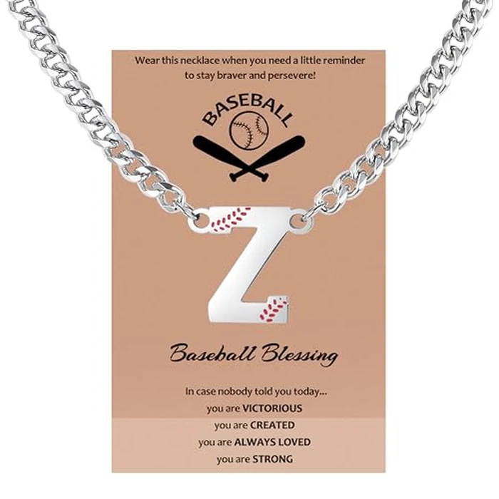 QINJIEJIE Initial Baseball Necklace for Men Z Letter Necklaces Sports Accessories Drip Baseball Charm Pendant Jewelry Stainless Steel Silver Chain 22inch Personalized Gift for Men Lover Fans by QINJIEJIE - Image 1