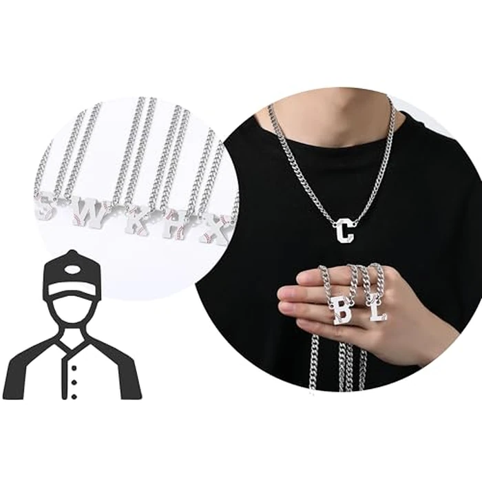 QINJIEJIE Initial Baseball Necklace for Men Z Letter Necklaces Sports Accessories Drip Baseball Charm Pendant Jewelry Stainless Steel Silver Chain 22inch Personalized Gift for Men Lover Fans by QINJIEJIE - Image 4