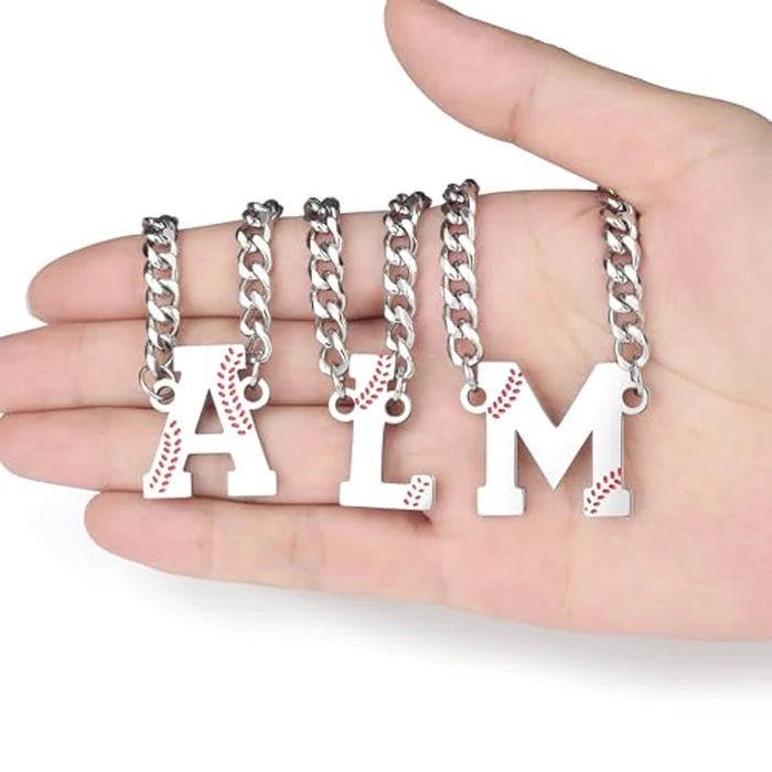 QINJIEJIE Initial Baseball Necklace for Men Z Letter Necklaces Sports Accessories Drip Baseball Charm Pendant Jewelry Stainless Steel Silver Chain 22inch Personalized Gift for Men Lover Fans by QINJIEJIE - Image 5