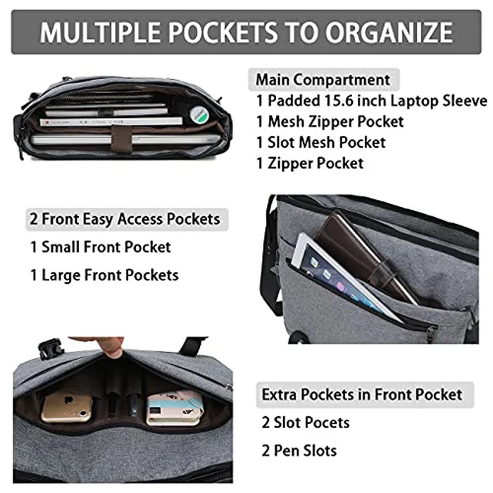 Messenger Bag for Men,RAVUO Water Resistant Lightweight 15.6 Inch Laptop Bag Satchel Crossbody Shoulder Bag with Luggage Strap by RAVUO - Image 5