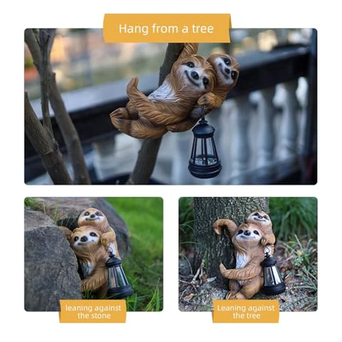 ShengLi TianCheng Solar Garden Decor: 9.8-inch Parent-Baby Sloth Resin Garden Statue w/Solar Lantern - Fence/Lawn Ornament, Yard Decorations Outdoor, Unique Birthday Housewarming Gifts for Mom, Women by ShengLi TianCheng - Image 3