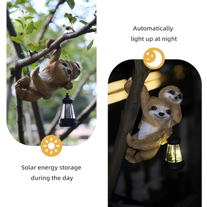 ShengLi TianCheng Solar Garden Decor: 9.8-inch Parent-Baby Sloth Resin Garden Statue w/Solar Lantern - Fence/Lawn Ornament, Yard Decorations Outdoor, Unique Birthday Housewarming Gifts for Mom, Women by ShengLi TianCheng - Image 5