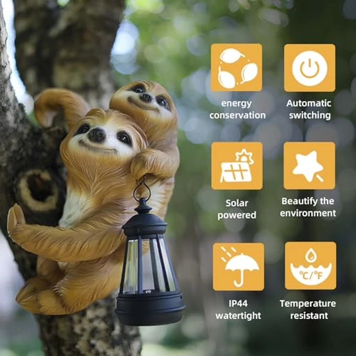 ShengLi TianCheng Solar Garden Decor: 9.8-inch Parent-Baby Sloth Resin Garden Statue w/Solar Lantern - Fence/Lawn Ornament, Yard Decorations Outdoor, Unique Birthday Housewarming Gifts for Mom, Women by ShengLi TianCheng - Image 7